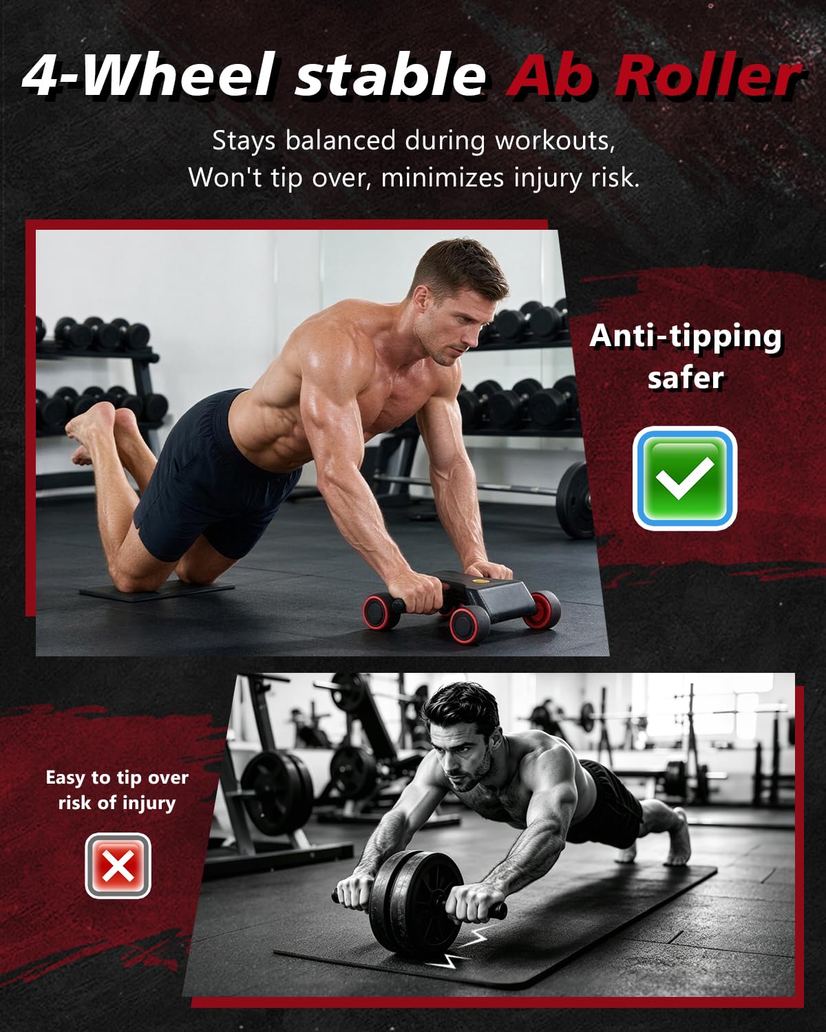 Ab Roller Rad, Ab Roller, Upgraded Automatic Rebound Ab Roller mit Ellenbogenstütze, Kniematte & Timer, 4 Räder Ab Workout Equipment für Core Strength Training, Silent Ab Wheel für Anfänger Männer