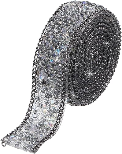 MECCANIXITY Cadena de cinta de diamantes de imitación con cuentas de cristal termoadhesivo de 3.28 pies x 0.8 pulgadas para ropa, bolsa, zapatos,