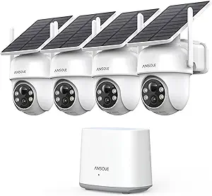 Security Cameras Wireless Outdoor Home System, 4 Camera Kit, No Subscription Fees, Solar Powered, Local Storage, 365-Day Battery Life, 360°PTZ Surveillance, Auto Tracking, 2K Color Night Vision