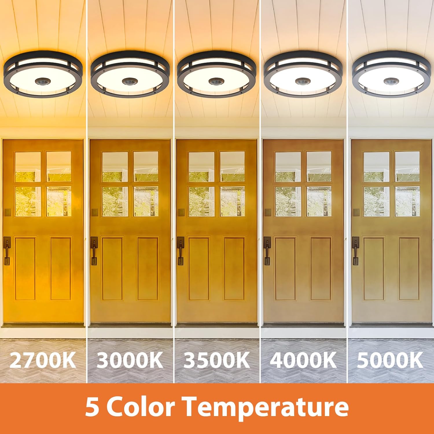 Outdoor Motion Sensor Ceiling Light with Remote,24W Dimmable & 2700K-5000K Adjustable Exterior Flush Mount Ceiling Lights,12" Outdoor Porch Light Fixture for Garage,Entryway,Patio,Black