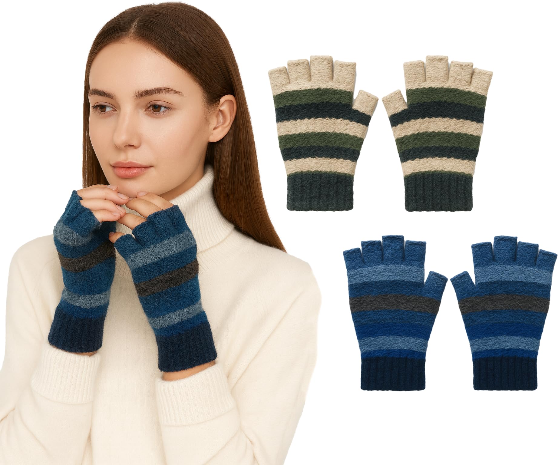 Women’s Winter Half-Finger Knitted Gloves – Soft Wool Blend, Warm Striped Fingerless Gloves for Cold Weather-image-47