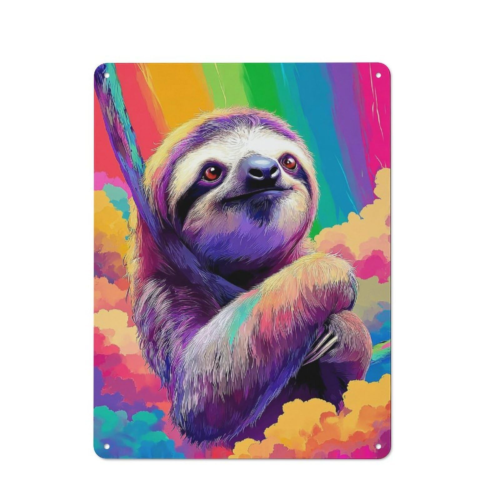 Junmoney Colorful Sloth In Rainbow Sky Cafe Metal Sign 40X30cm, Shop Front Style Restaurant Wall Art For Takeaway, Bar, Kitchen Or Counter Area