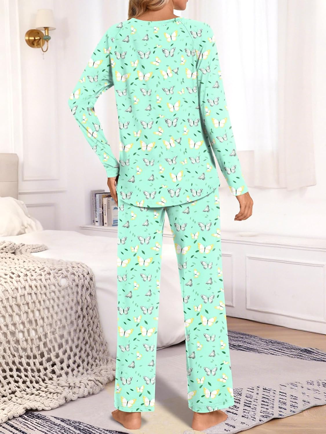 Anydoll Womens Pajamas Set 2 Piece Lounge Outfits Fall Long Sleeve Button Up Sleepwear with Pockets Ladies Pjs Set image 3