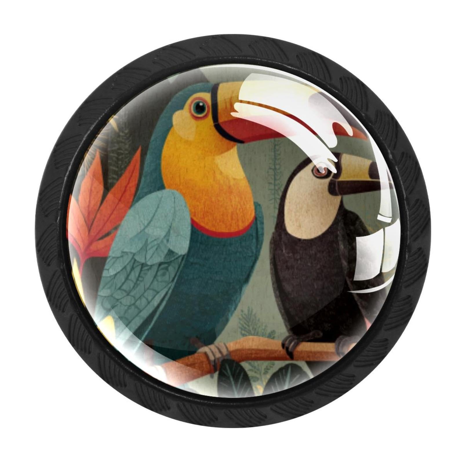 Chenzzzz Multicolored 05 4 Pack Parrot And Toucan Birds Dresser Drawer Cabinet Knobs Black Round Drawer Knob Pull Handle With Screws For Kitchen Wardrobe Cupboard Furniture Decor