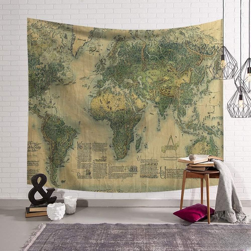Fansu Girls Green Wall Decoration World Map Tapestry, Hippie Artistic Color Wall Hanging With Art Nature Home Tapestries For Living Room Bedroom Dorm Decor (S-150 * 130Cm,)