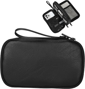 Travel Cable Organizer Bag, Electronic Accessories Carry Pouch, Portable Waterproof Double Layers All-in-One Storage Bag for Cord, Charger, Phone, Earphone Black, Small