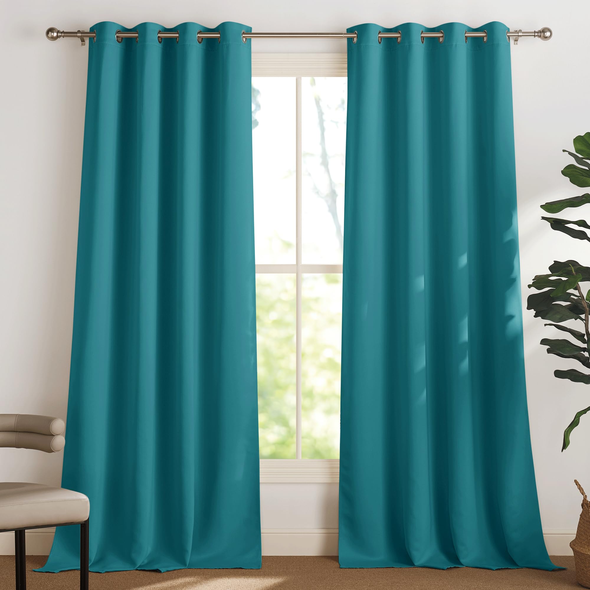 PONY DANCE Tende Oscuranti per Interni - Tende Camera da Letto Tende per Salotto Eleganti Tende con Anelli Tende Cameretta Bambini Tende Termiche 2 Pezzi L 140 x A 245 cm, Blu Pavone