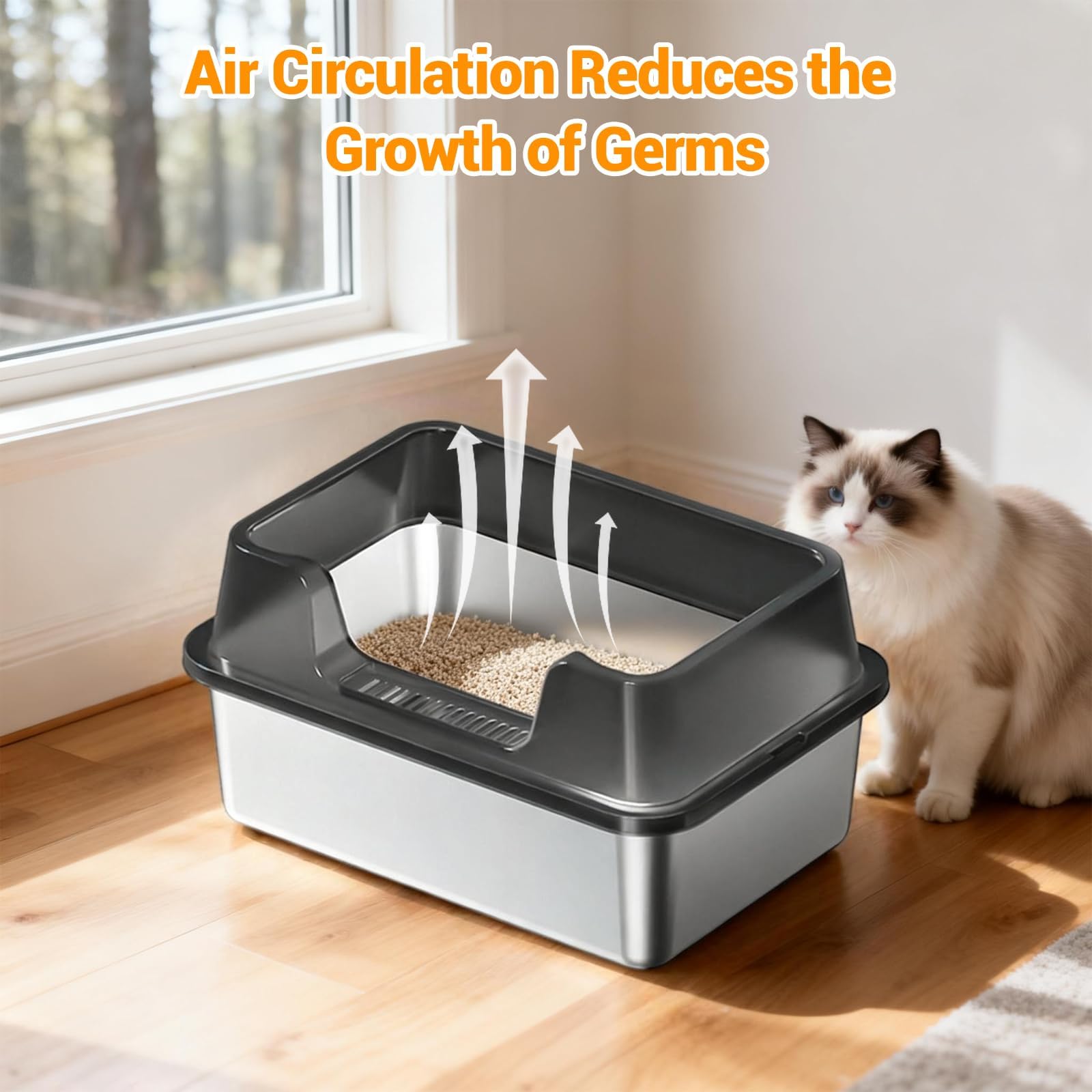 Stainless Steel Litter Box, XL Enclosed Cat Litter Boxes with Lid for Big Cats and Multi-Cats, High Sided, Anti-Urine Leakage Non-Stick Bottom Include Scoop Easy to Clean - image 7