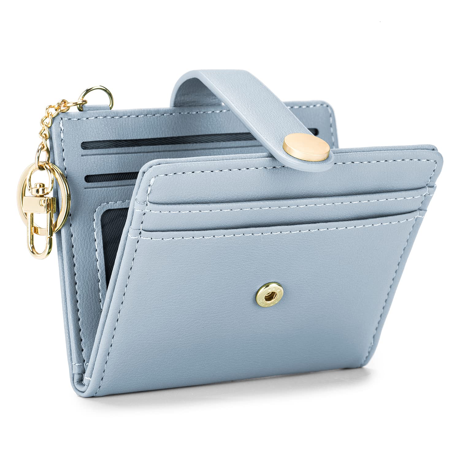 POIUGOYASlim Wallet for Women,RFID Blocking Bifold Credit Card Holder with Zipper Coin Pocket,ID Window,Keychain
