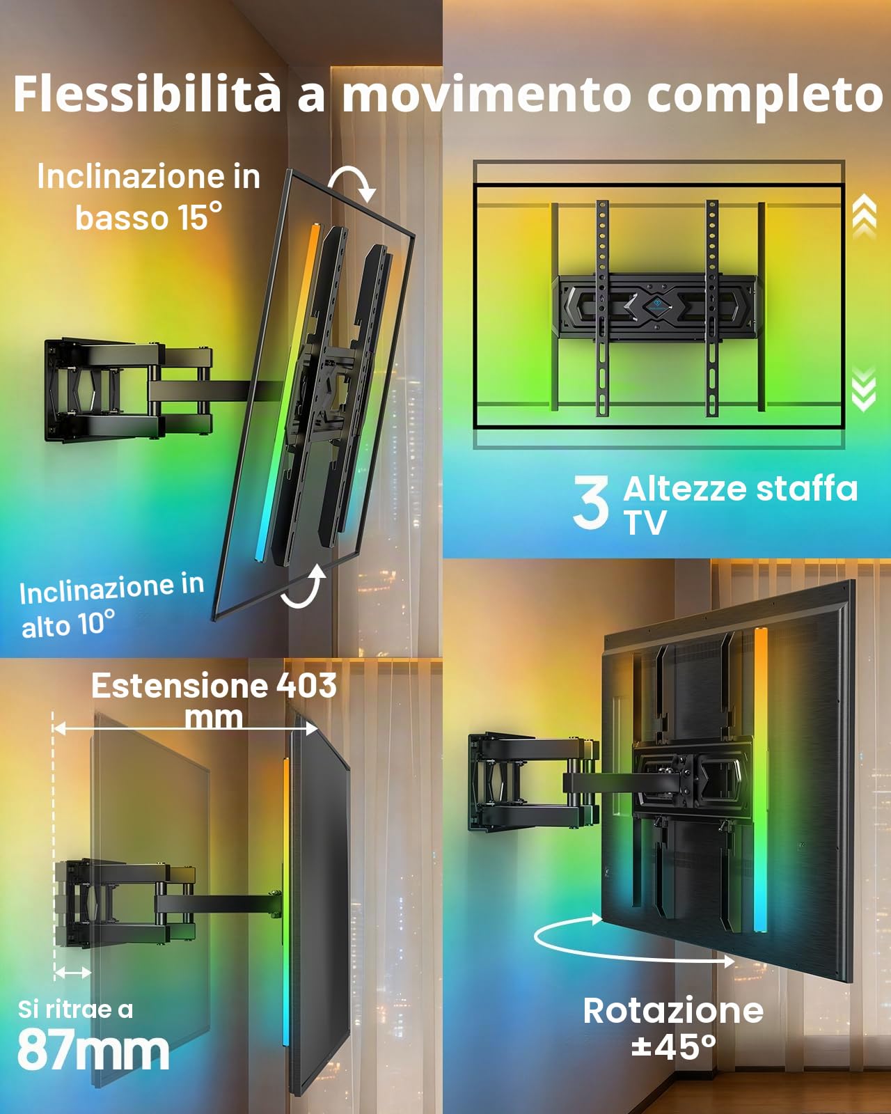 PERLESMITH Soporte TV Pared para 25-70 Pulgadas PSTVM80B & Soporte TV para 26"-70" PSMFK4