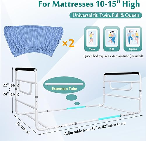 Miniatura 2 de Mybow Barandillas de cama para personas mayores, rieles de asistencia de cama ajustables, pasamanos de seguridad médica para adultos mayores,