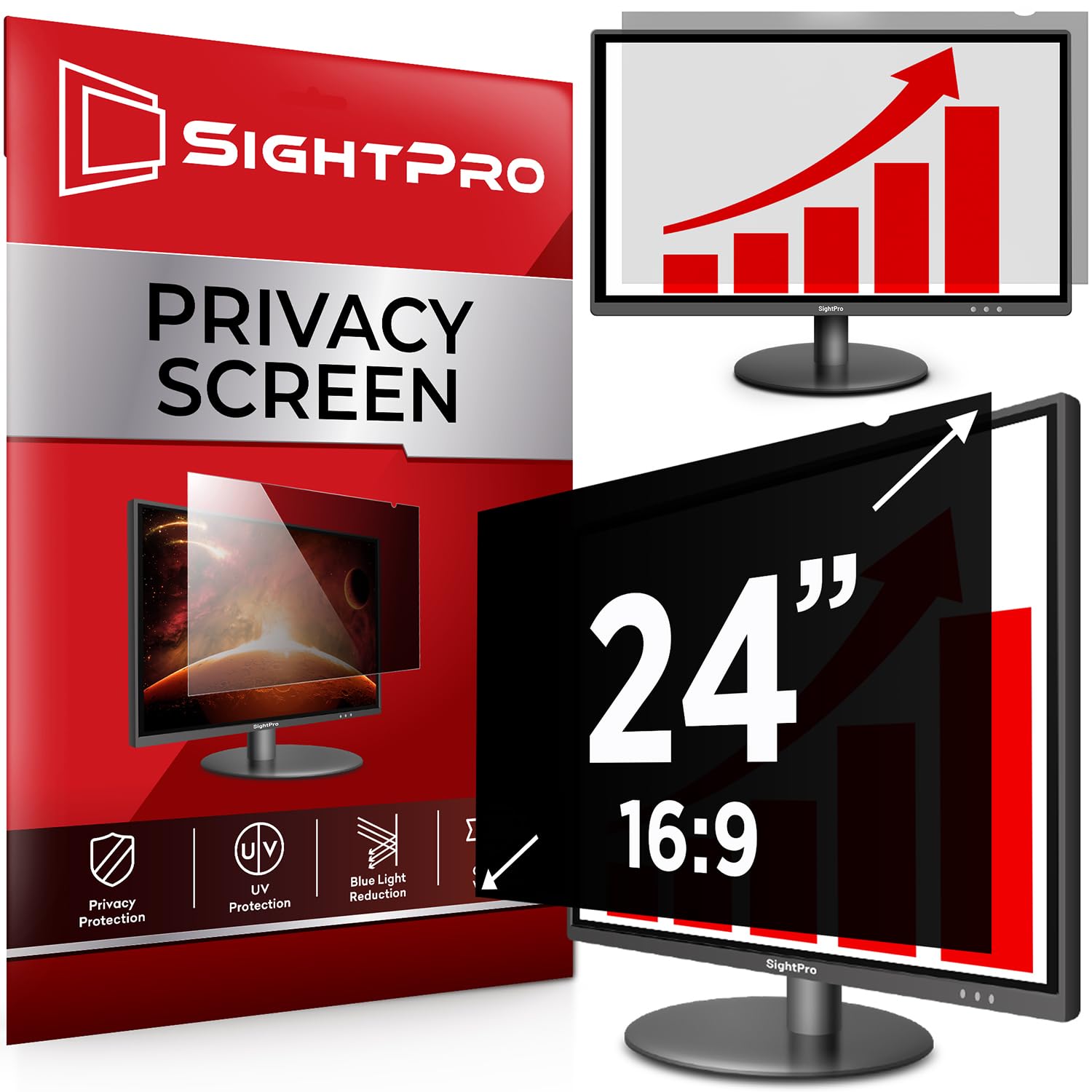 SightPro 24 Inch 16:9 Computer Privacy Screen Filter for Monitor - Privacy Shield and Anti-Glare Protector