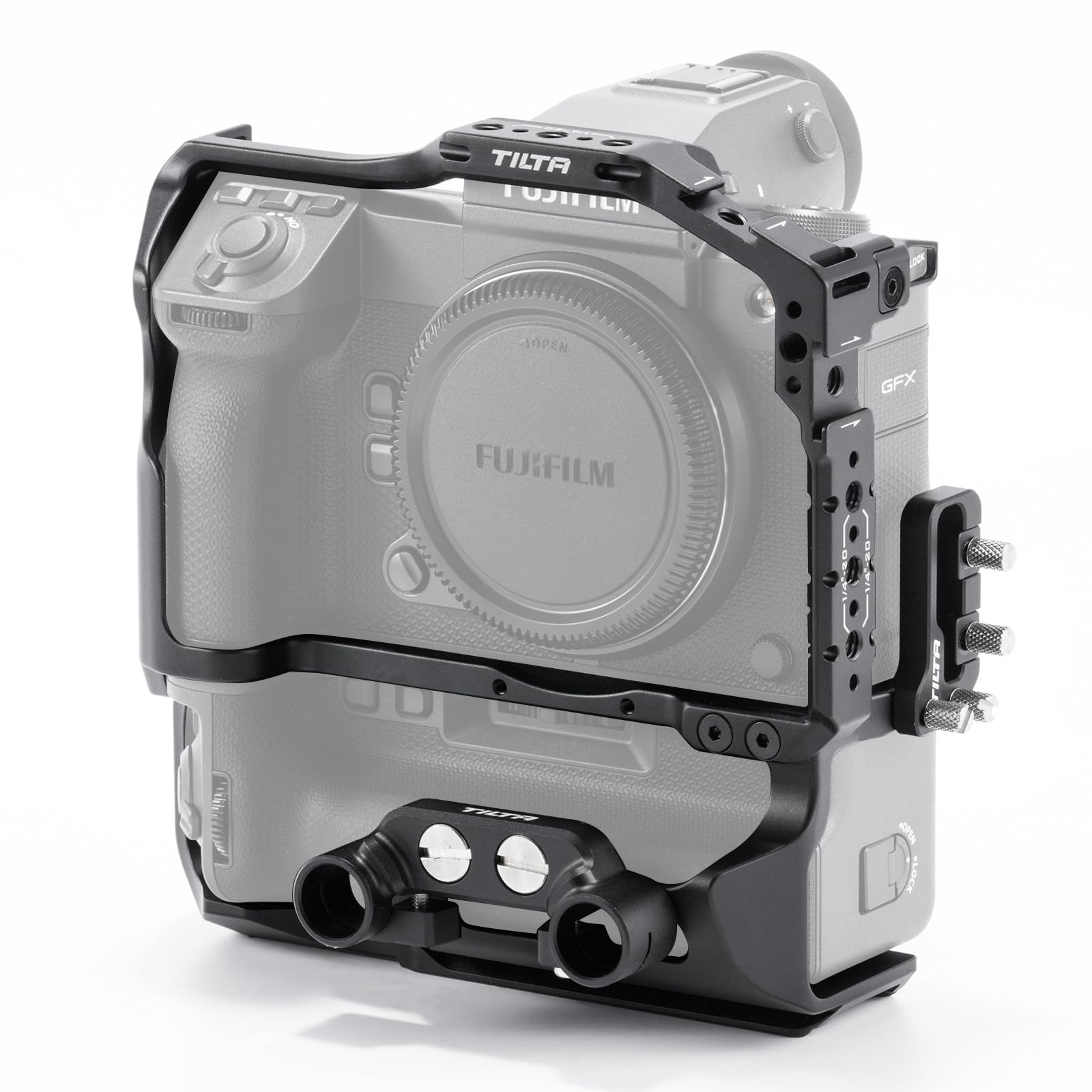 TILTA Full Camera Cage Compatible with Fujifilm GFX100 II with Dual 15mm Rod Holder and HDMI and USB-C Cable Clamp TA-T62-FCC-B