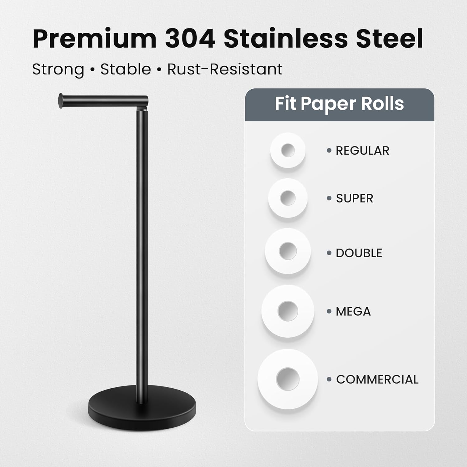 Cesun Toilet Paper Holder Stand Free Standing, Black Toilet Paper Storage with Heavy Weighted Base, Bathroom Stainless Steel Toilet Paper Roll Holder, Non-Slip, Matte Black