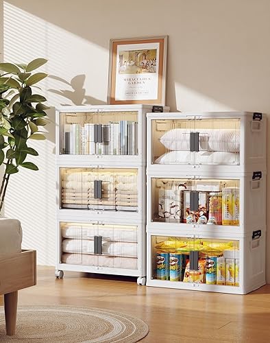 Miniatura 9 de OlarHike 76QT - Contenedores de almacenamiento apilables con tapas, caja de almacenamiento plegable con puertas y ruedas, contenedores de plástico