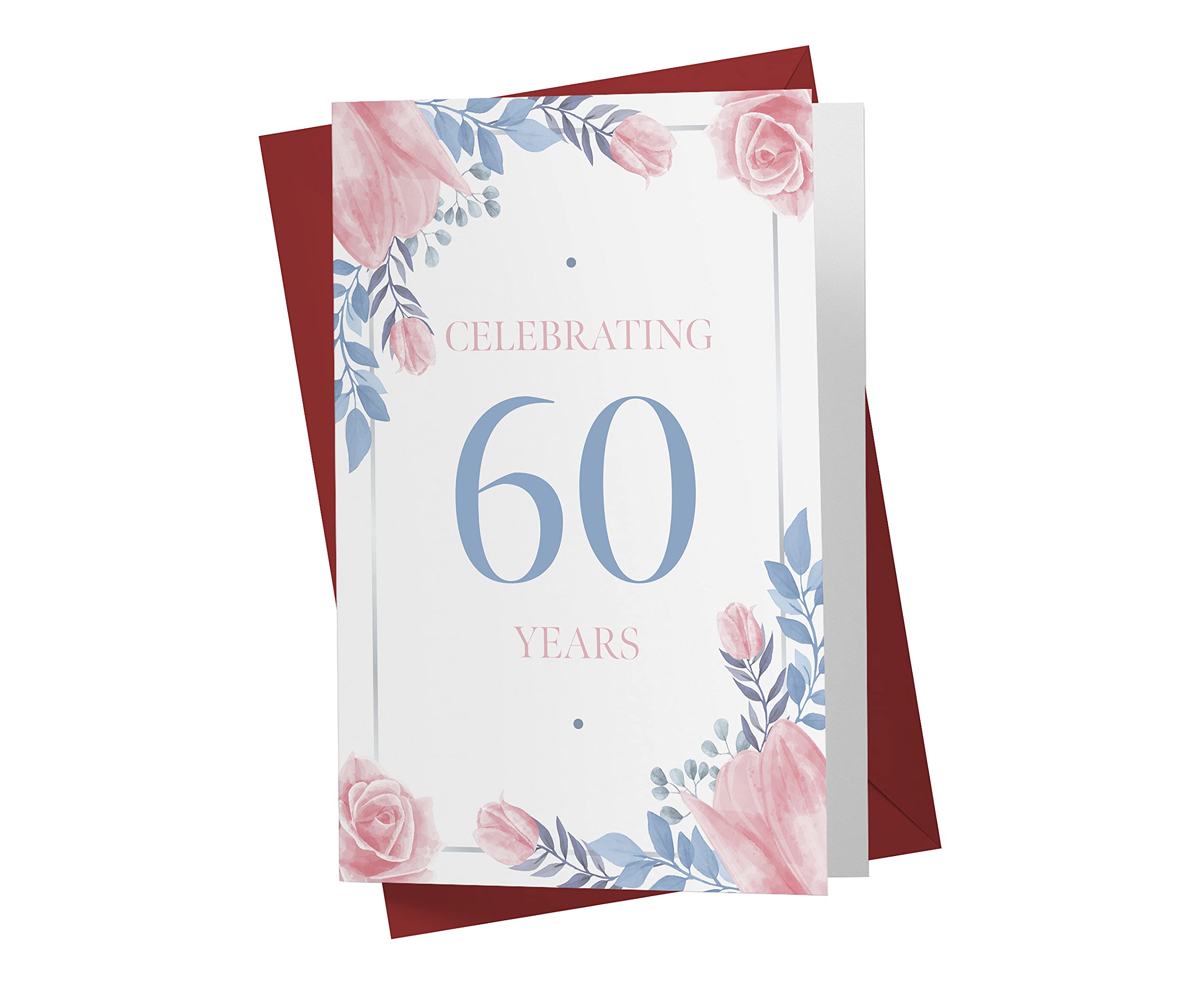 Buy 60th Birthday Card Blue And Rose Flowers 60th Anniversary Card