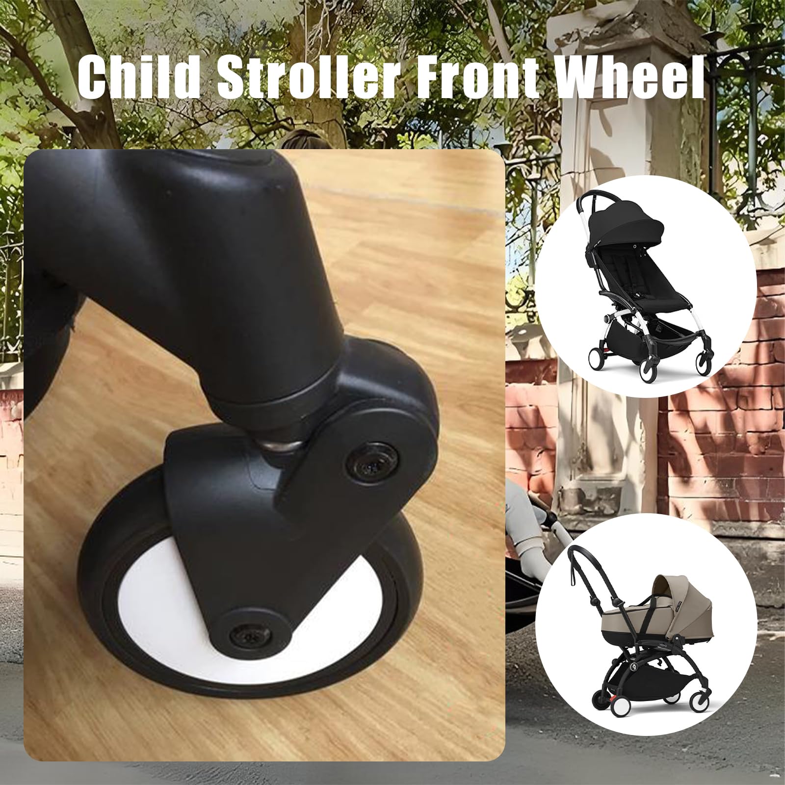 Flylin 1 paire de roues de poussette pour bébé, roues de poussette pour enfants en caoutchouc de remplacement avec outils pour poussette Yoya/Vovo (roue avant)