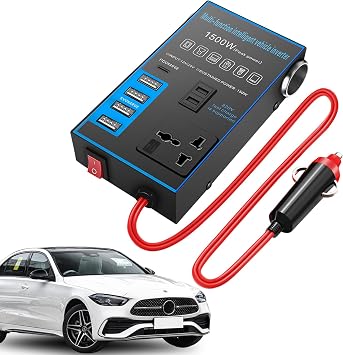 1500W Car Power Inverter - 12V/24V Universal Converter, USB Charging Ports, Office Car Charger Inverter with USB C, Fast Charging, UK Compatible Safe and Stable for Tablets, Phones