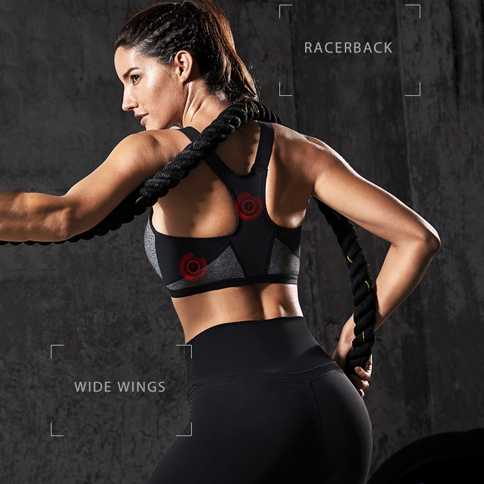 Damski przedni regulowany biustonosz sportowy o wysokim uderzeniu, pełne pokrycie na racerback Bralette, do biegania fitness biustonosze odciążające topy (kolor: Czarny, rozmiar: 90D)