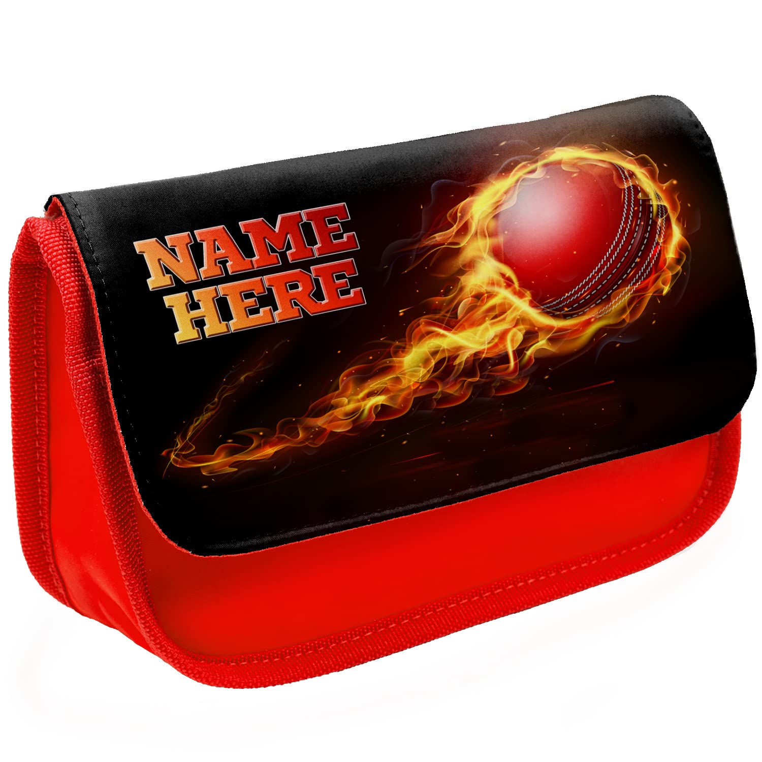 KRAFTYGIFTS Personalised School Pencil Case Boys Cricket Stationary Bag Chidrens Custom Kids Pens Organiser Accessories Cricketer KSU11 (Red)