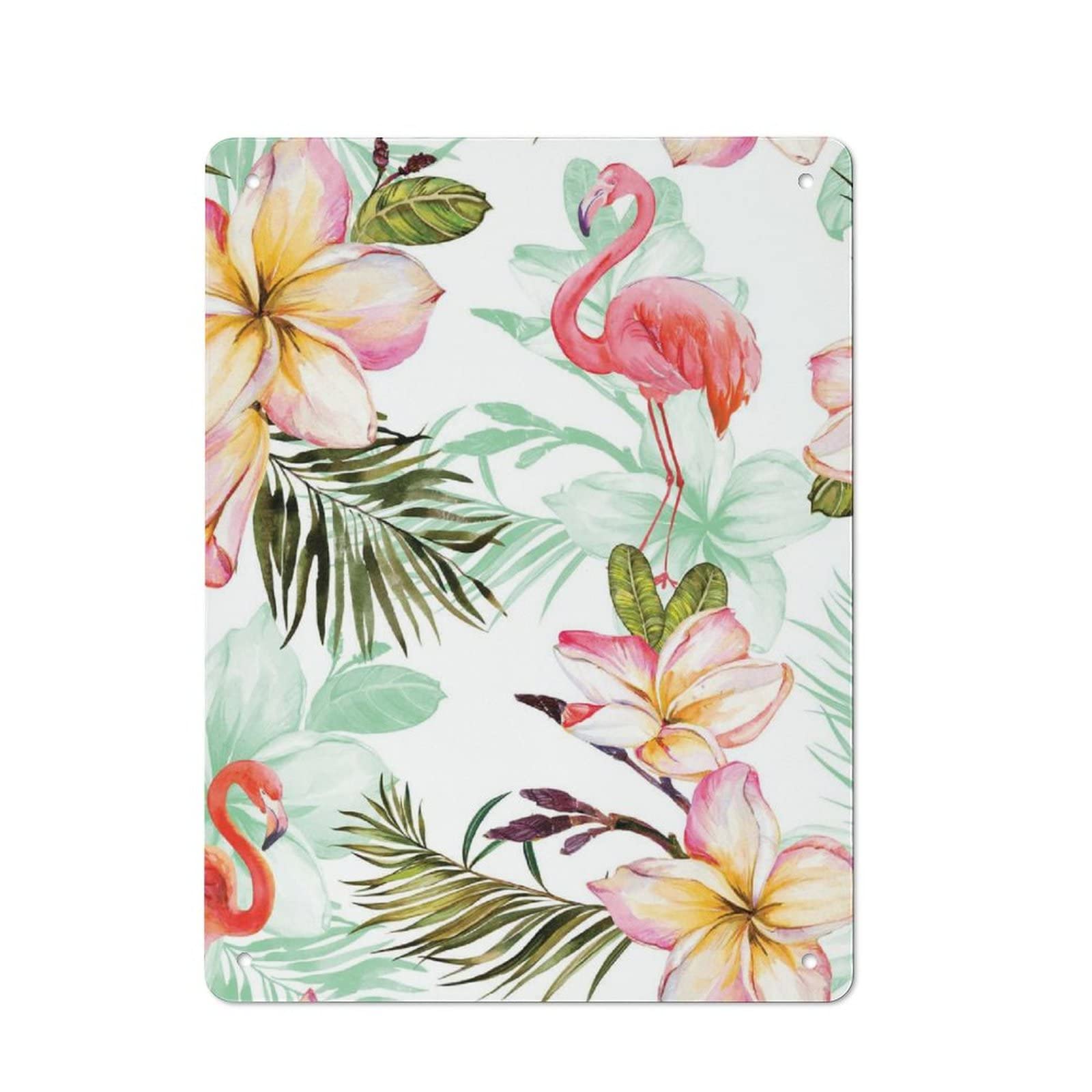 Tropical Flamingo Pink Flowers Green Palm Leaves Wall Decor Metal Poster Art Crafts Wall Decoration Tin Signs for Bar Office Home Living Room Bedroom Classroom 15.7 x 11.8 inch