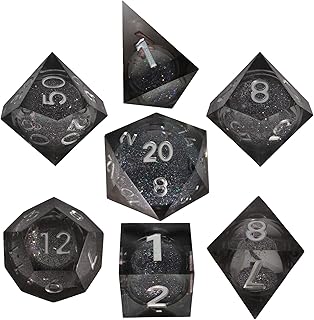 WZLHJRAR DND Liquid dice Set - for Dungeons & Dragons (D&D) RPG Polyhedral Dice Magic Game Cthulhu Tabletop dice Accessories D4 D6 D8 D10 D12 D20 ï¼ˆBlackï¼‰