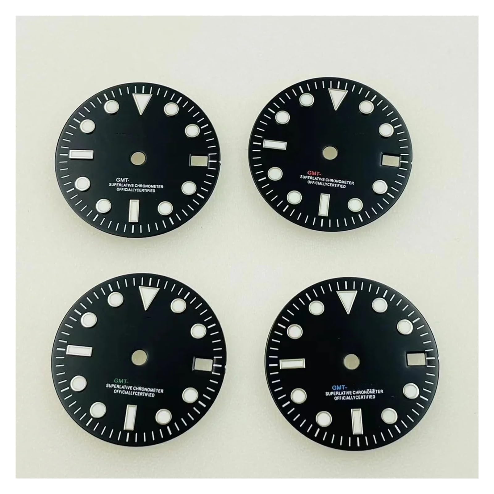 ZHGUIMING Cadran S GMT de 28,5 mm for Montre à Mouvement NH34/NH35, Accessoires de Modification, Index argenté Lumineux Bleu, fenêtres de Date, Partie de Cadran Noir(A4)