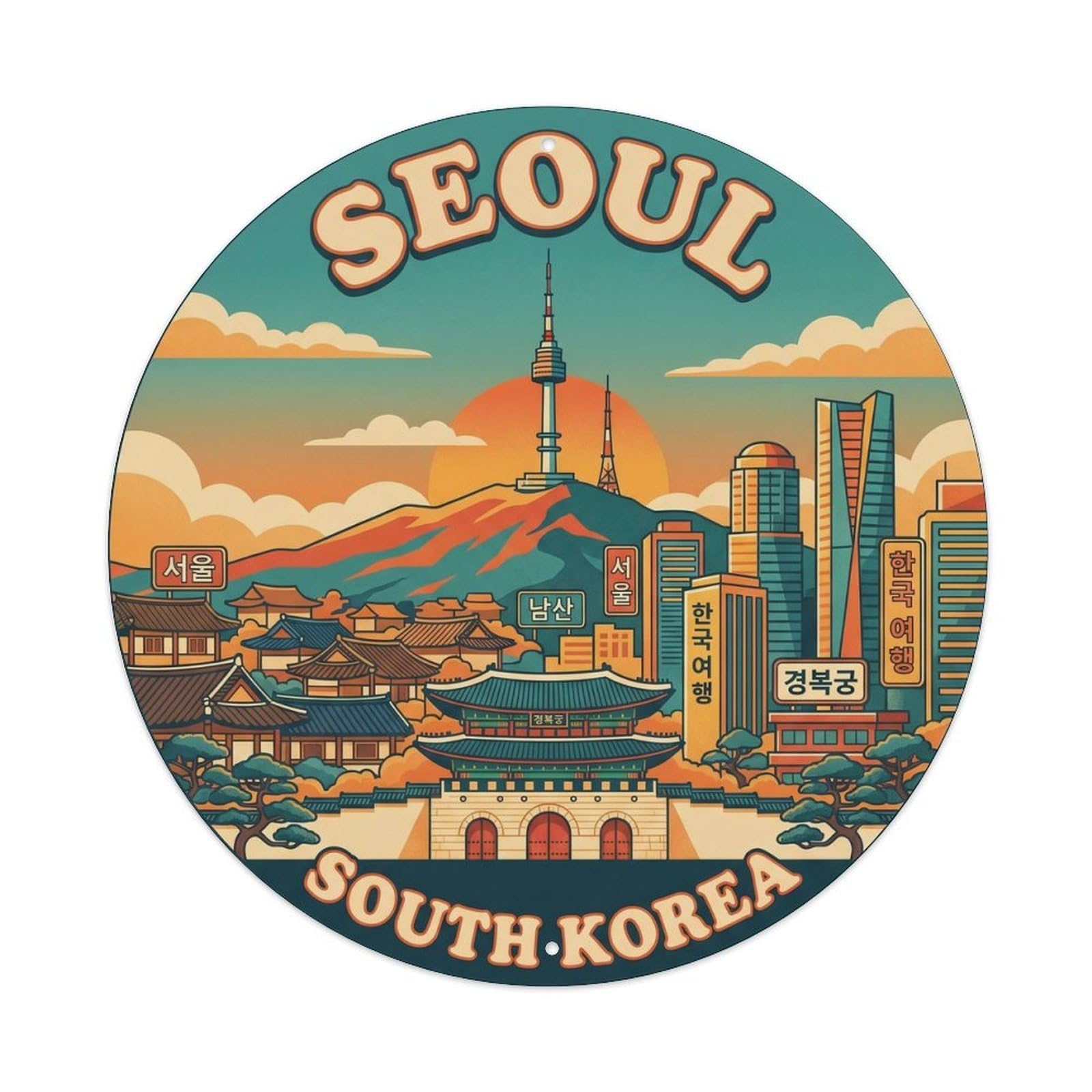 Yrnq 8X8inch Vintage Style Vintage Travel Seoul South Korea N Tower Metal Tin Sign