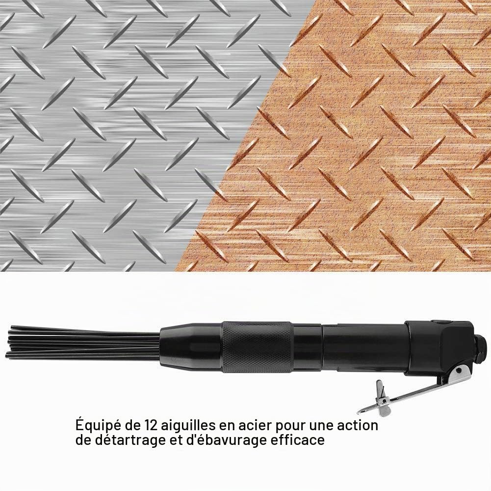 Pistolet à Aiguilles Pneumatique en Acier au Carbone, 12 Aiguilles, 4400 tr/min, 90 PSI, 1/4", Noir, 32,5 cm, Élimination de Rouille