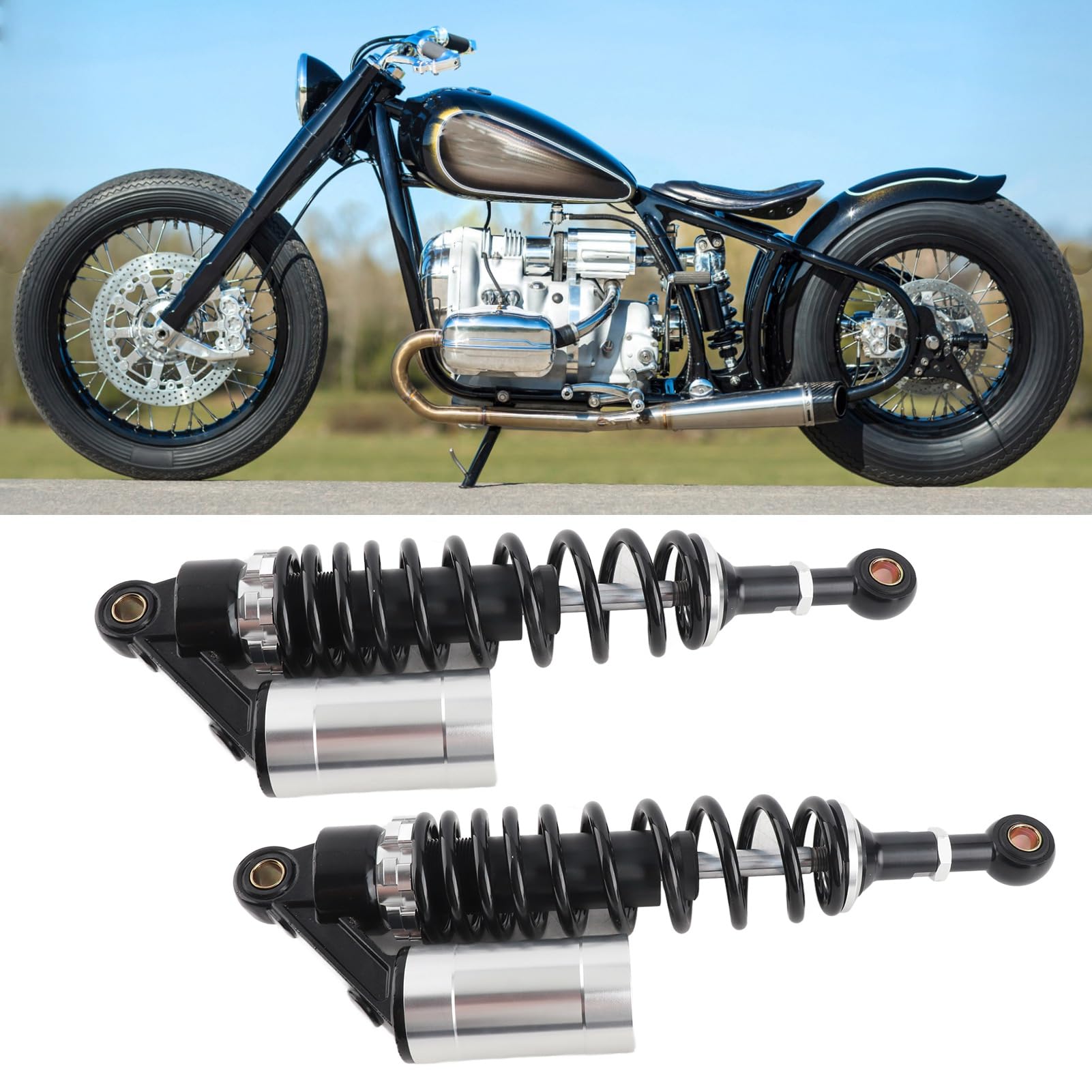 Generic Para Wysokiej Jakości Amortyzatorów Motocyklowych 340 Mm Zapewniających stabilną i wygodną jazdę Uniwersalny do SUV-ów ATV (Czarny i srebrny)