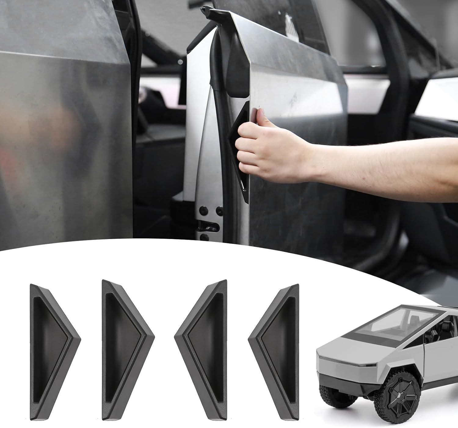 Fingerprint Resistant Door Handle for 2024 Tesla Cybertruck Accessories Cybertruck Fingerprint Door Closer Handle Inner Pull Handle (4 Pcs, Black)