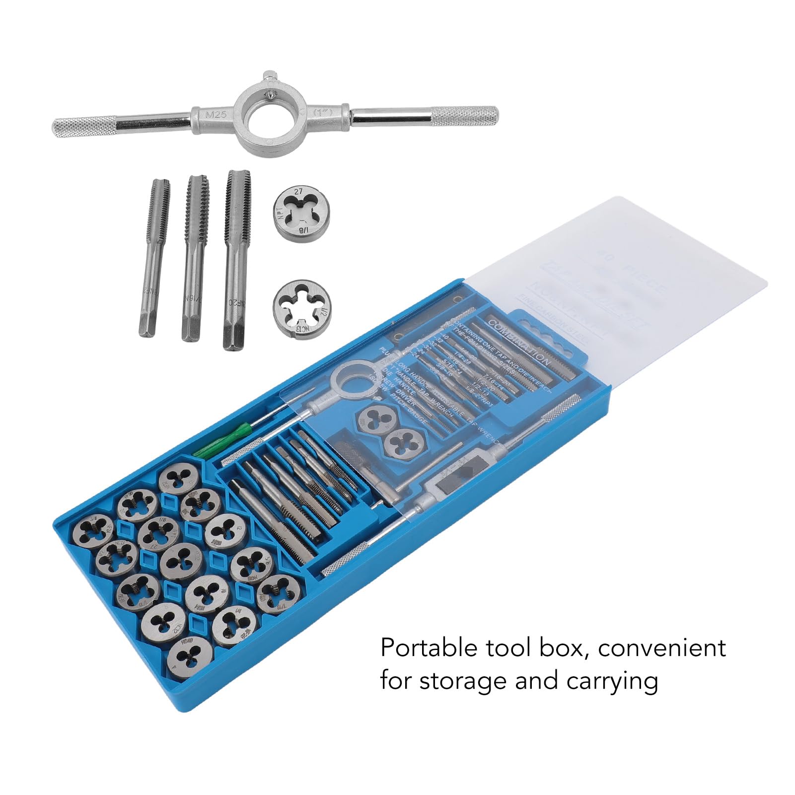 40 Pieces Tap and Die Set, High Carbon Steel Fine Thread Metric Threading Tool Set, Wrench Screwdriver Combination Tool for Cutting External and Internal Threads