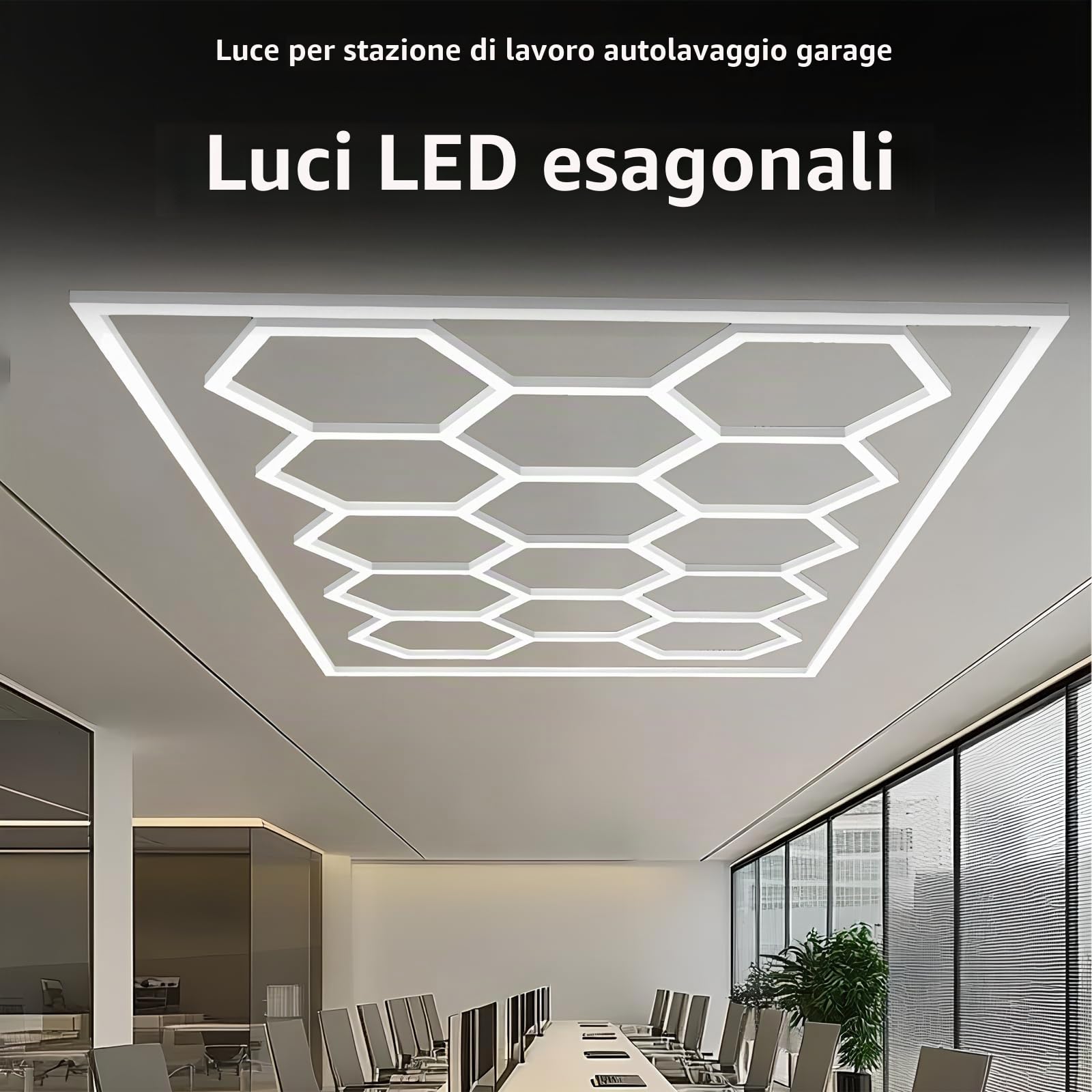 Hexagonal LED light, 672 W, 6500 K, esagonale, deformabile, for officina, garage, magazzino, cantina, palestra(14 trous)