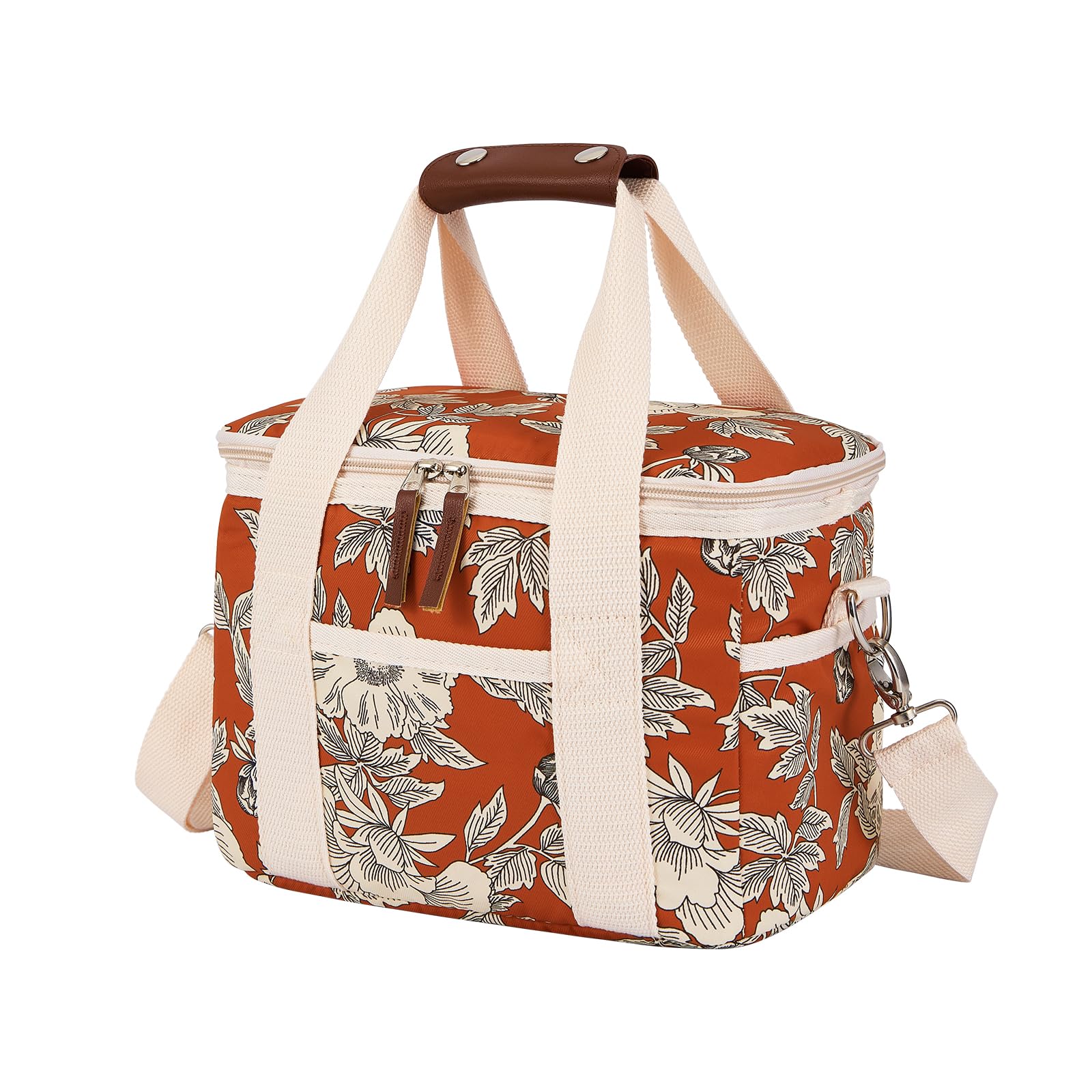 Nanxson 9L/15L/29L Large Insulated Lunch Bag for Women Adult Reusable Leakproof Picnic Lunch Box Freezable Cooler Tote Bag (9L,C-Orange Flower)