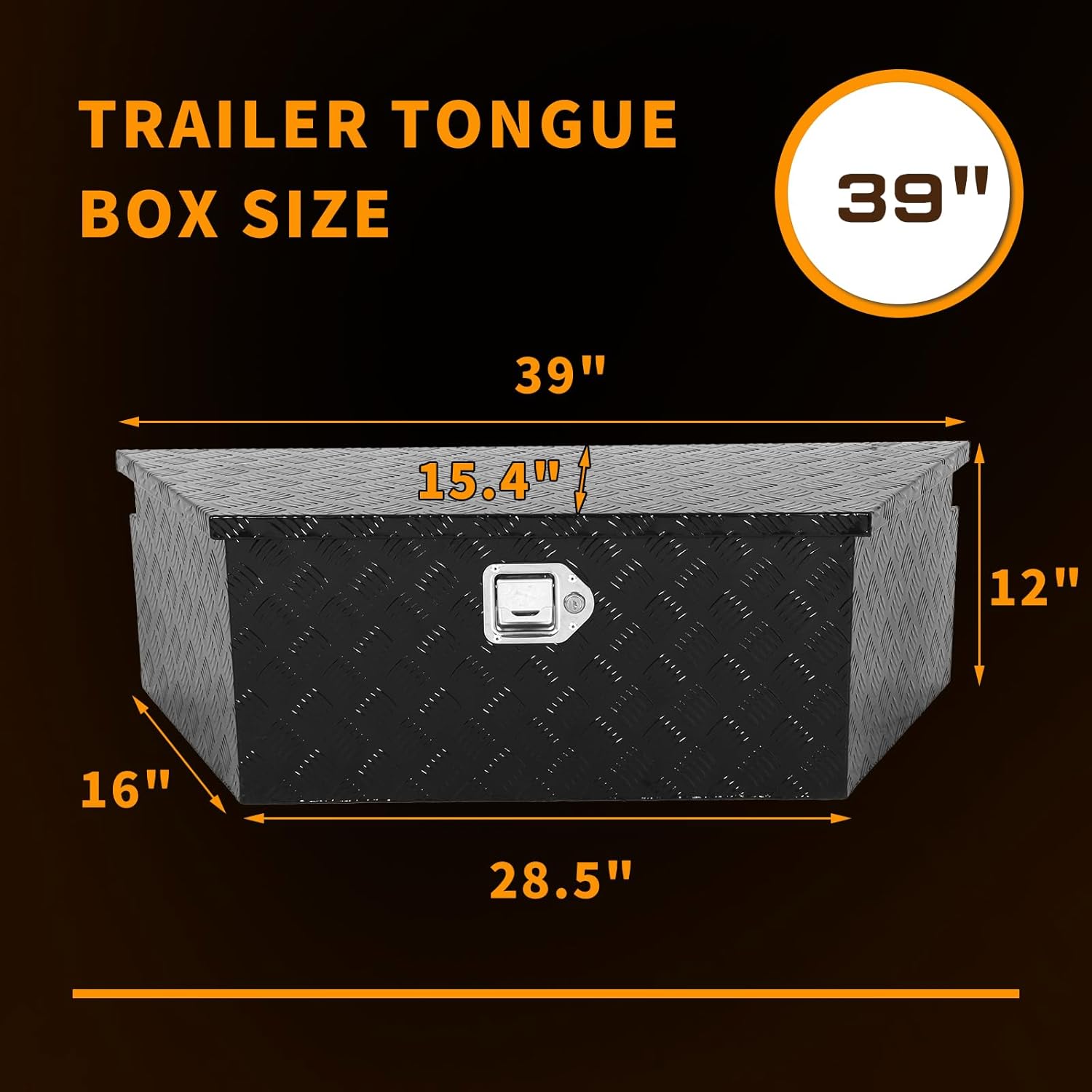 39 inch Trailer Tongue Box,Aluminum Trailer Tool Box for Storage,Trailer Box w/Lock and Keys,Heavy Duty Waterproof Black Box - 39 X 15 X 12 inch