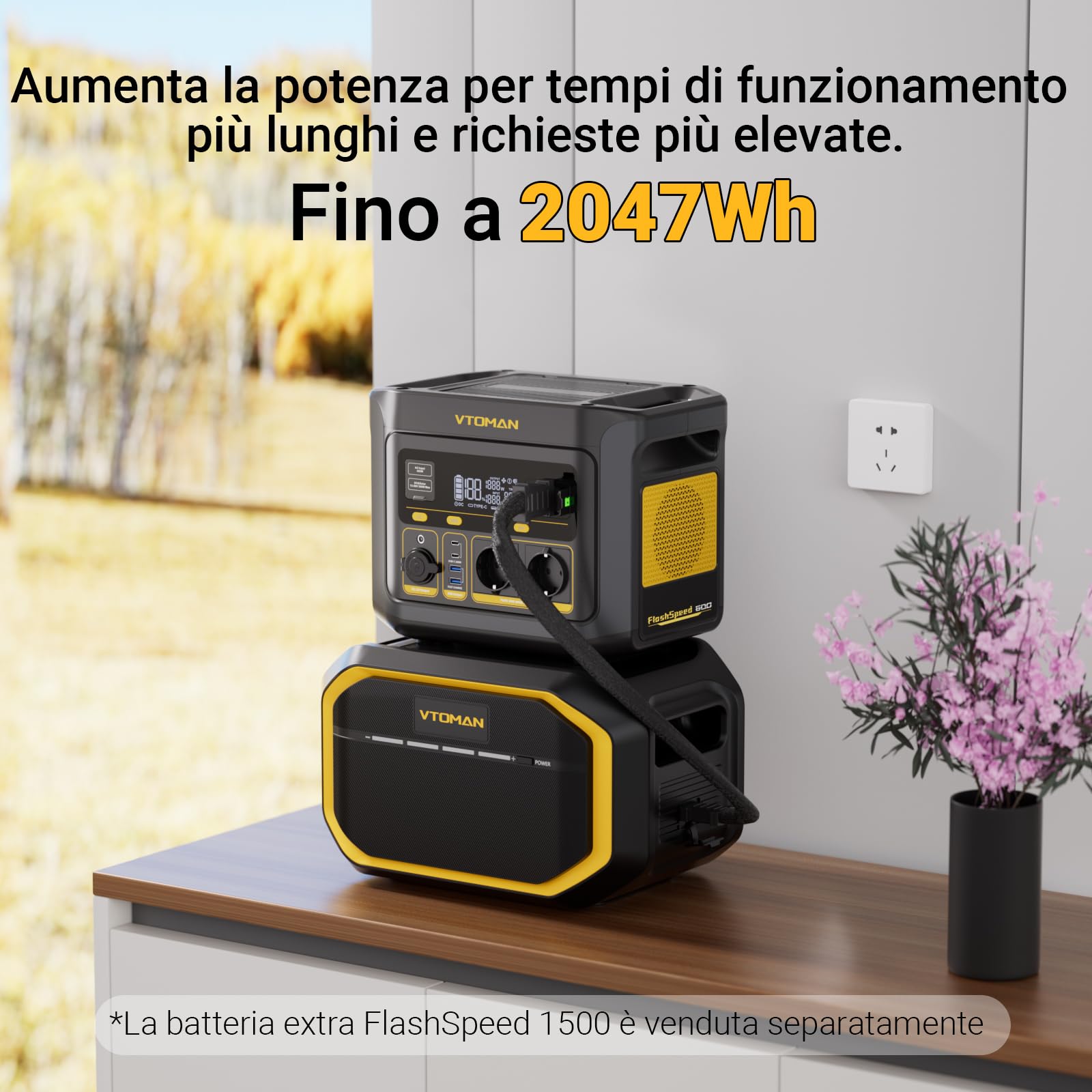 VTOMAN FlashSpeed 600 Centrale Elettrica Portatile 499Wh - 600W(1200W Picco) LiFePO4 Power Station, 100W USB-C, Ricarica da 0-80% in 60 Min, Capacità Espandibile Generatore Solare per Campeggio