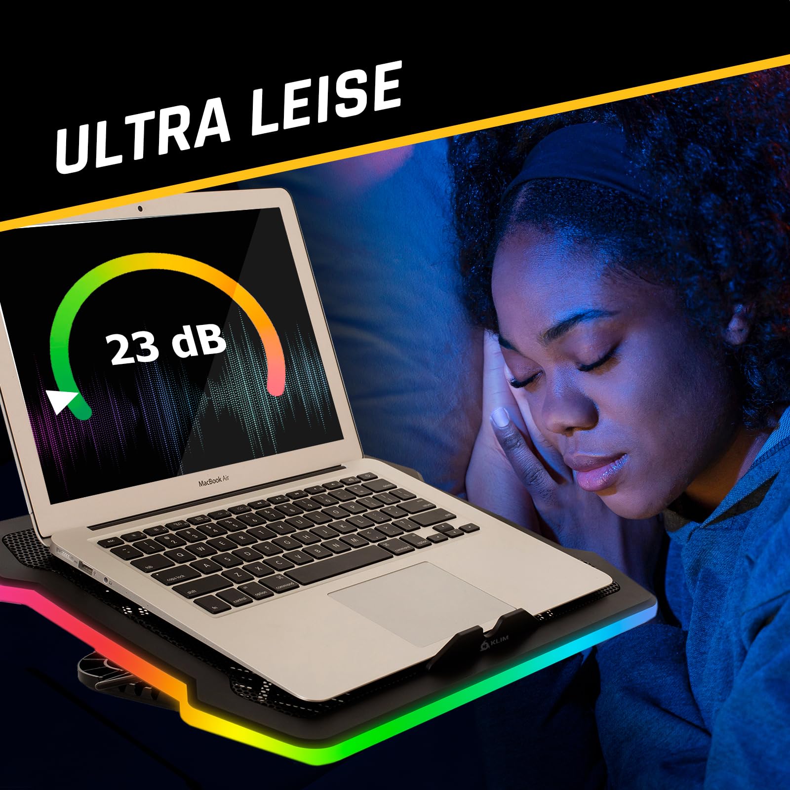 KLIM Ultimate Laptop Kühler + NEU + Gaming Cooling Pad + Stabiler RGB Ständer mit Lüfter + Kompatibel bis zu 17" + USB-Lüfter + Für PC Mac PS5 PS4