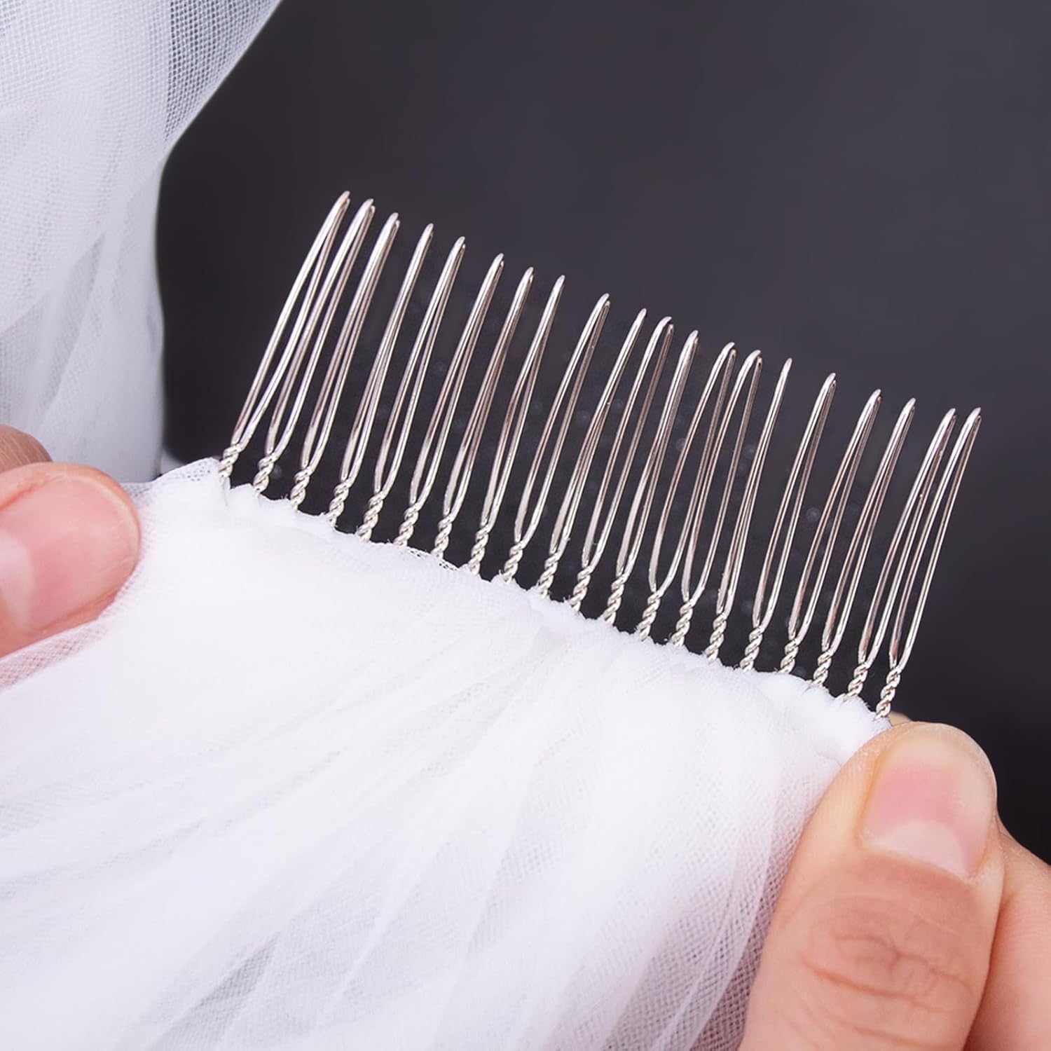 Bridal Veil 3D Flower Pearls 2 Tier Wedding Veil,Lace Floral Fingertip Length Tulle Veil Short Bride Veil