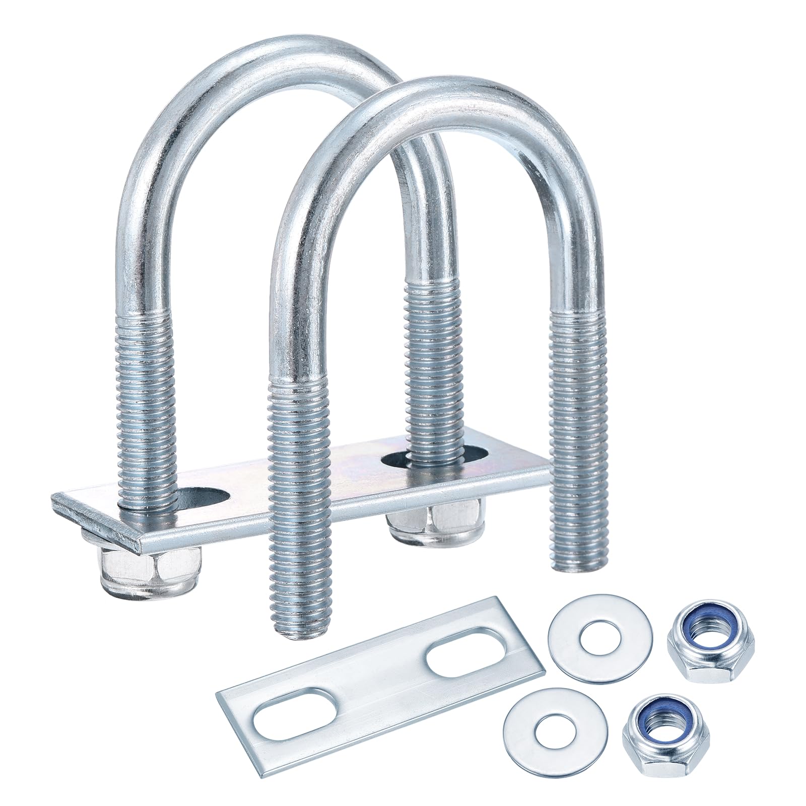 METALLIXITY U Bolts 4Set (M8x34x65mm), Round U Bolt Kits Carbon Steel with Nylon Lock Nut Washers Plates - for Construction, Pipe, Trailer, Automotive, Leaf Spring Fastener