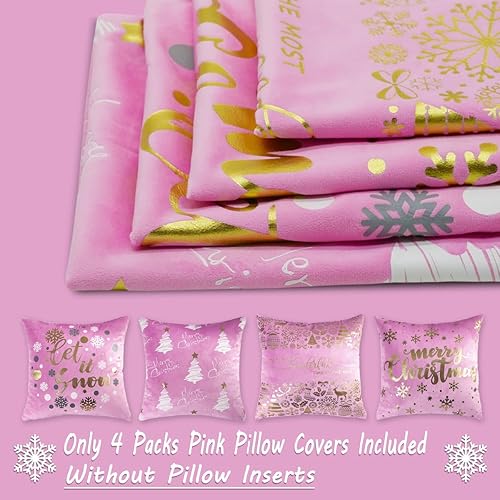Miniatura 3 de JOJOGOGO Juego de 4 fundas de almohada de Navidad rosas y doradas de 20 x 20 pulgadas, decoración de árbol de Navidad, almohadas decorativas de 20 x