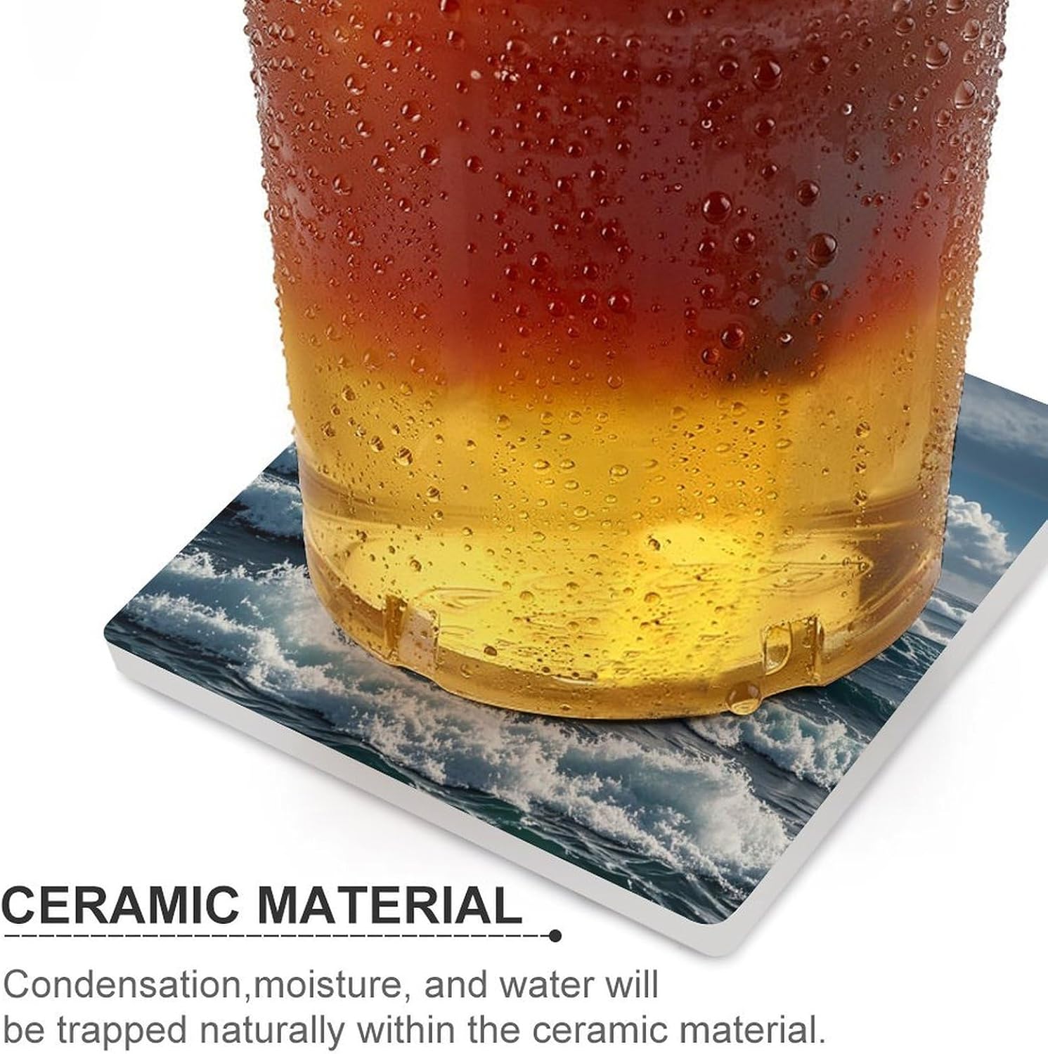 Wild Seas Coasters Absorbent Ceramic Coasters for Drinks Coaster with Cork Backing for Table Protection Square Drink Cup Mat Modern Style Coaster for Coffee Table