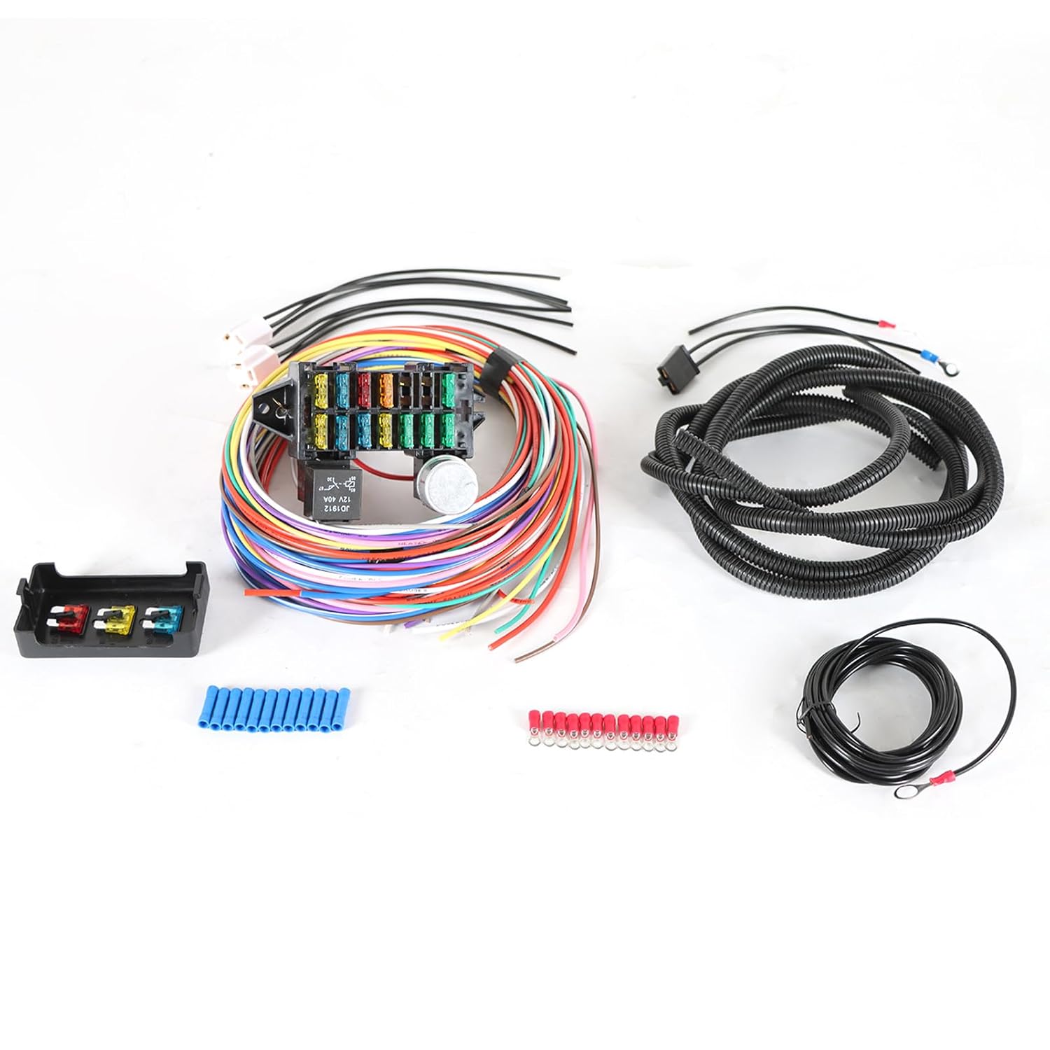 Universal Wiring Harness Kit 12 Circuit 12 Fuses Extra Long Wire Standard Color for Street Hot Rod for DIY Builders, Custom Vehicles & Restorations, for 1968-96 GM Tilt Columns