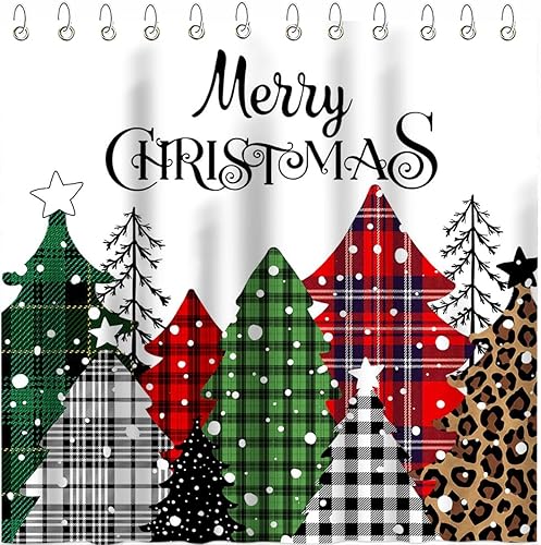 Miniatura 5 de Mocsicka Cortina de ducha de Navidad para árbol de Navidad, cortina de baño de tela de poliéster con 12 ganchos, 72 x 72 pulgadas