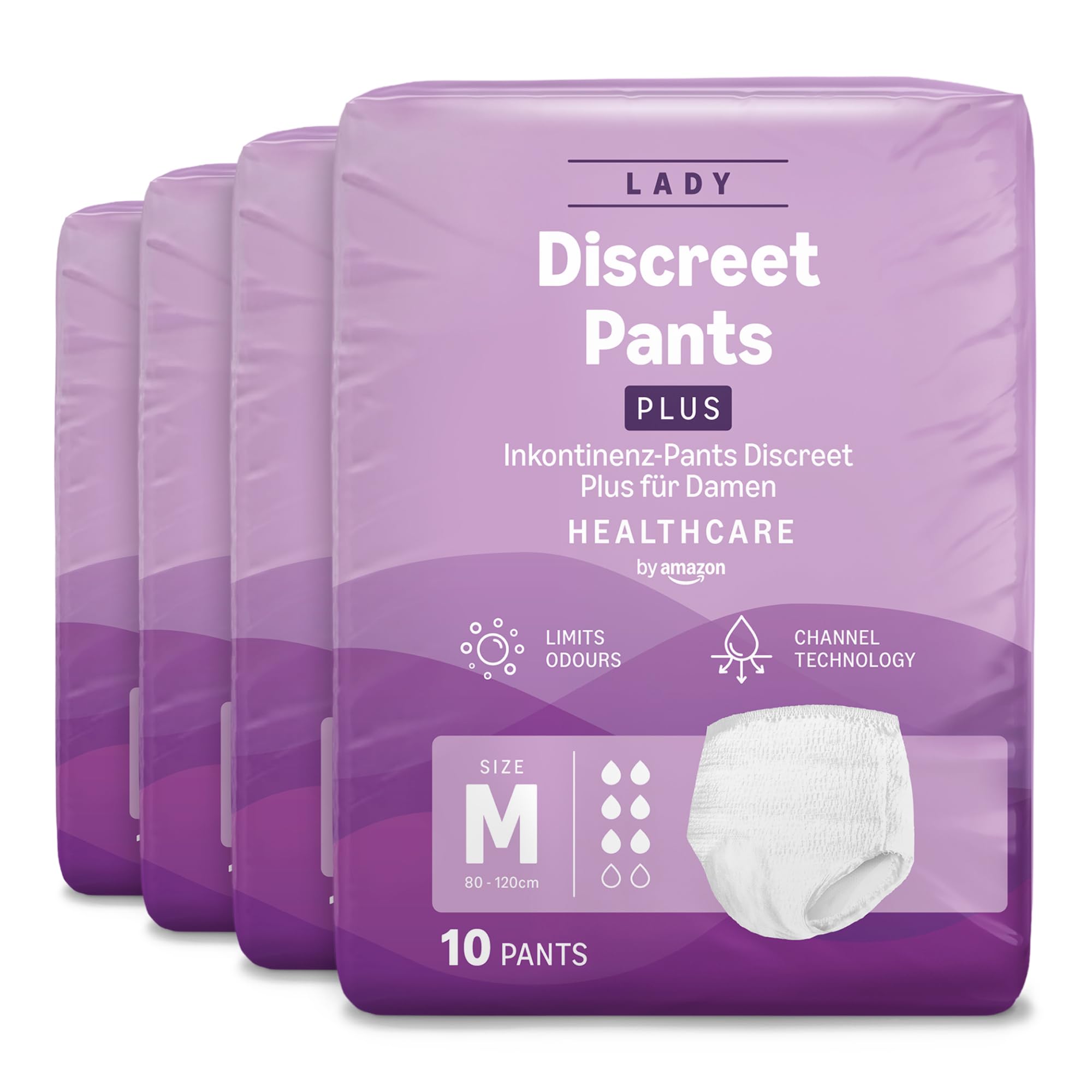 Healthcare by Amazon Discreet Incontinence Lady Pants, Plus Absorbency, Medium, 40 Count (4 Packs of 10), White, (Previously Amazon Basic Care) - Packaging May Vary