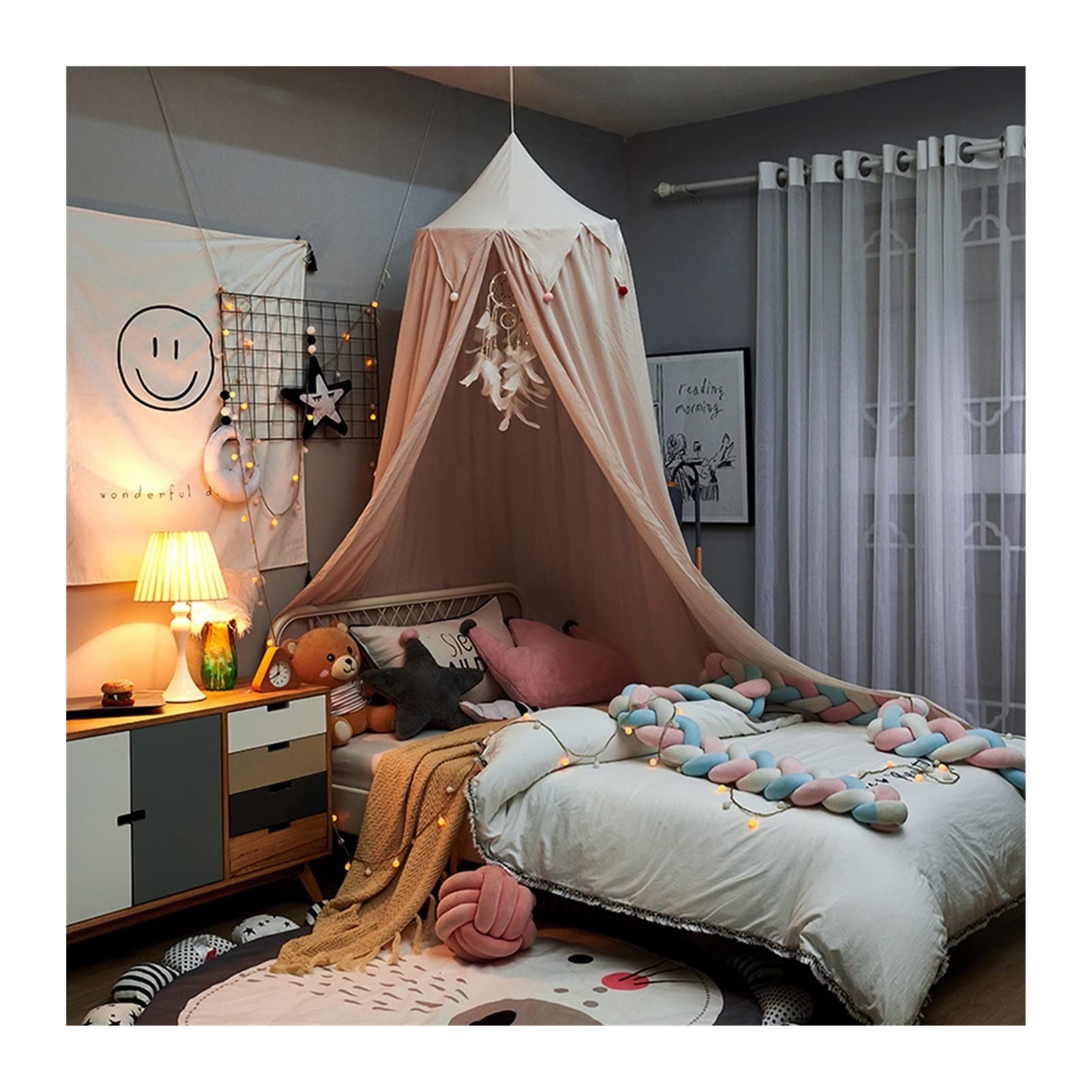 Tenda a baldacchino per Bambini Tenda per Letto a baldacchino per Culla Tenda per Letto in Tessuto ombreggiante Tenda per Letto a baldacchino per Principessa Hung Dome con Lettino in Pizzo Decor