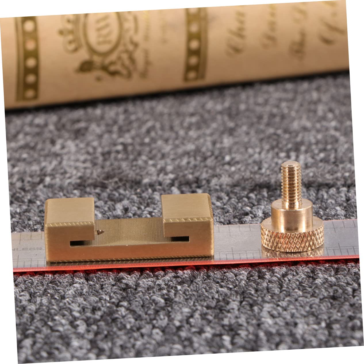 Hemobllo 6pezzi Brass Positioning Block Per Lavori Di Falegnameria Strumento Di Misurazione Con Righello Acciaio Blocchi Di Posizionamento Regolabili Per Marcatura Precisa