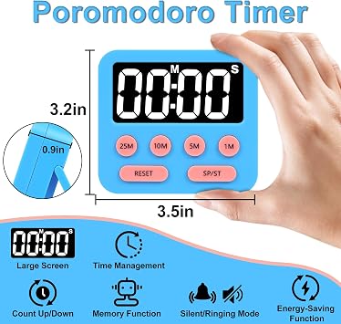 Pomodoro Timer for Kids, Digital Productivity Timer with Loud Alarm, Timers for Classroom, Suitable for ADHD Study Work Kitchen 1Pcs-Blue