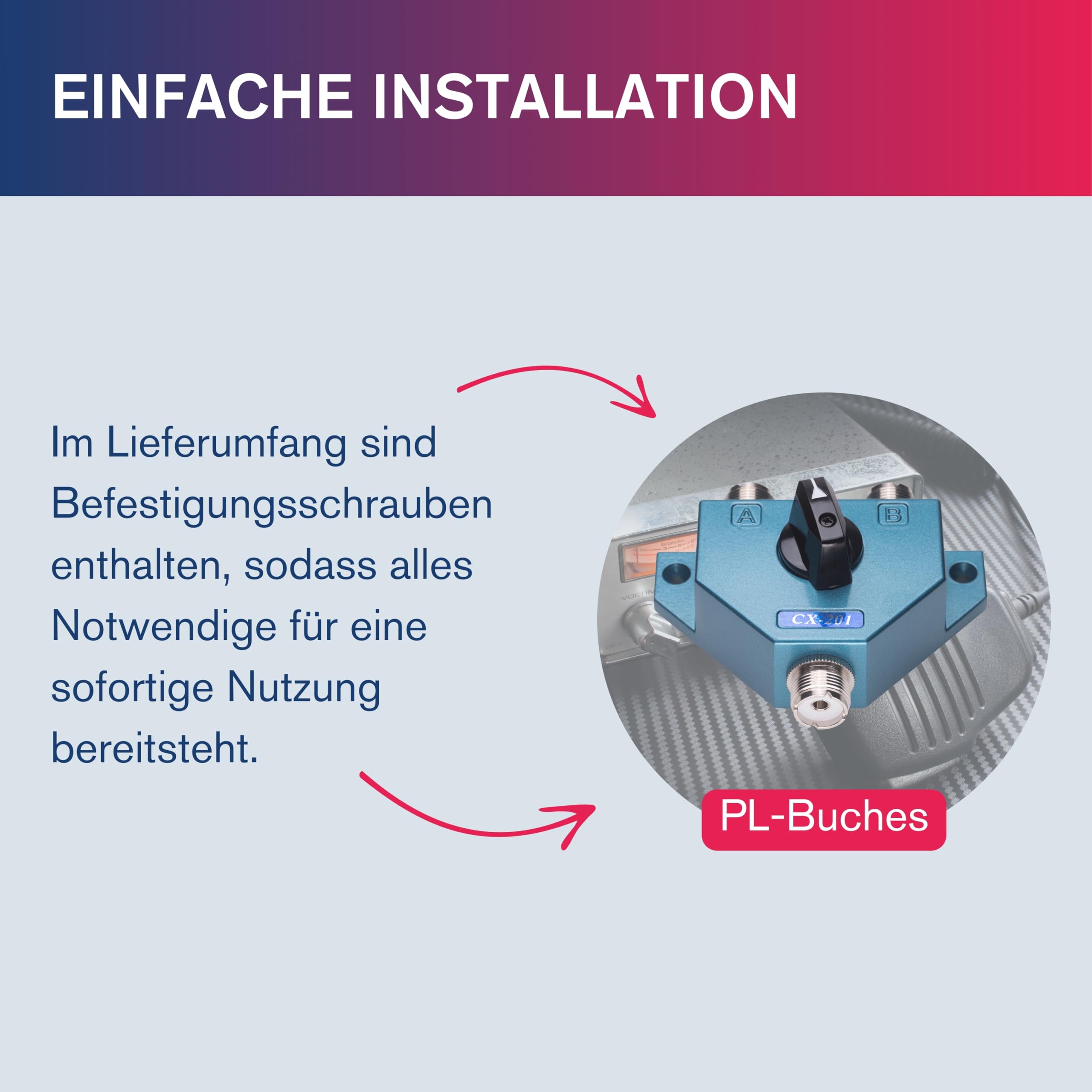 Albrecht CX 201 2-Wege PL Antennenumschalter 7401, ideal für CB Funk/Amateurfunk, Metallgehäuse, Koaxialsplitter für 2 Funkantennen mit PL-Stecker