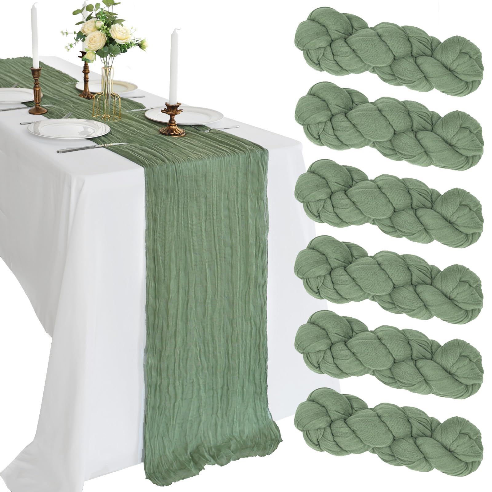 Sage Green Cheesecloth Table Runners - Set of 6