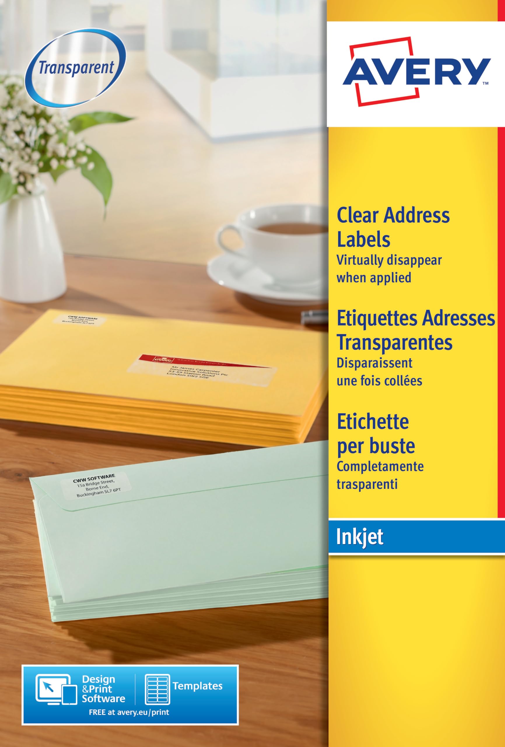 Avery J8563-25 - Etiqueta autoadhesiva (Transparente, 9,91 cm, 3,81 cm, Poliéster) (Importado)